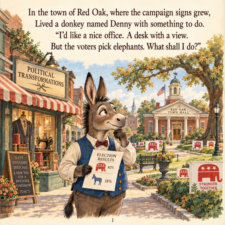 Sample page 3: Denny considers how to win office in Red Oak